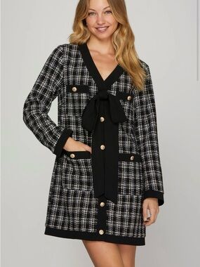 She + Sky Black Dress with Gold Accent Buttons